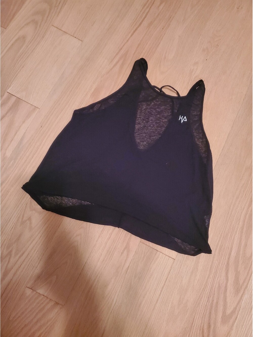 HA Black Sleeveless Tank Top with Sheer Detail
